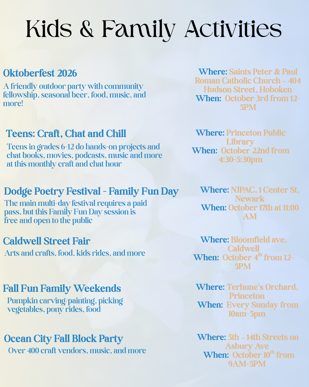 What to do in New Jersey in October